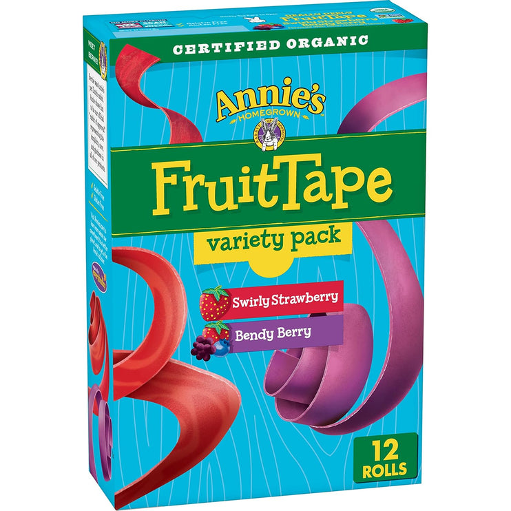 Annie's Organic Fruit Tape, Swirly Strawberry and Bendy Berry Flavors, Variety Pack, Halloween Candy Alternative, 12 Rolls, 9 oz - Chalk School of Movement