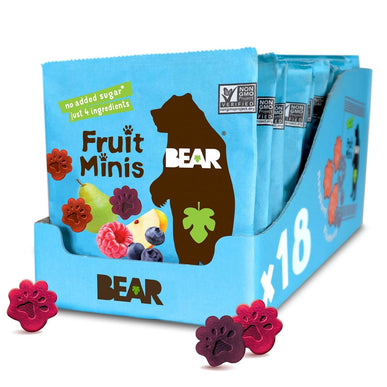 BEAR Real Fruit Snack Minis, Raspberry/Blueberry, No added Sugar, All Natural, Bite Sized Snacks for Kids, Non GMO, Gluten Free, Vegan, 0.7 Oz (Pack of 18) - Chalk School of Movement