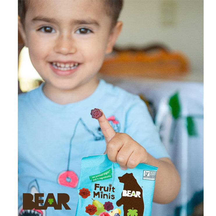 BEAR Real Fruit Snack Minis, Raspberry/Blueberry, No added Sugar, All Natural, Bite Sized Snacks for Kids, Non GMO, Gluten Free, Vegan, 0.7 Oz (Pack of 18) - Chalk School of Movement