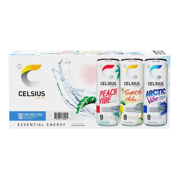 Celsius Sparkling Energy Drink, Variety Pack, 12 fl oz, 18 - count - Chalk School of Movement