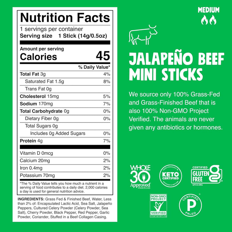 Chomps Snack Size Grass - Fed and Finished Original Beef Jerky Snack Sticks 0.5oz 24 - Pack - Keto, Paleo, Whole30, 4g Lean Meat Protein, Gluten - Free, Zero Sugar Food, Non - GMO Chomplings - Chalk School of Movement