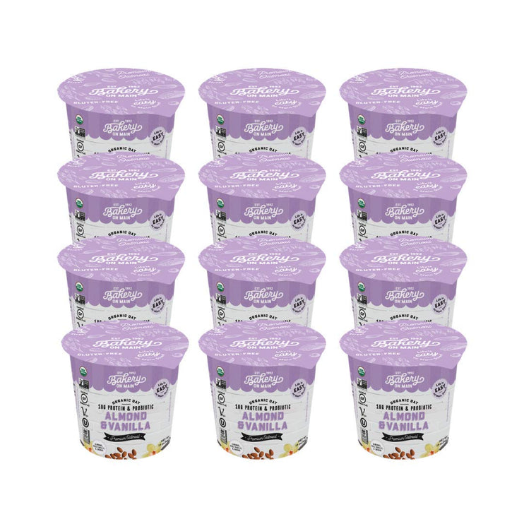 Bakery On Main Oatmeal Cups, USDA Organic, Gluten-Free, Vegan & Non GMO, Probiotic - Almond and Vanilla, 1.9oz (Pack of 12) - Chalk School of Movement