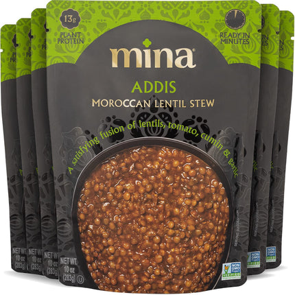 Mina Moroccan Lentils, Chickpeas, White Beans, Harira, Variety 8 Pack, Ready to Eat, Vegan, Non-GMO, Gluten Free, Kosher, Microwavable, Packaged Meals & Side Dishes, 10 oz (Pack of 8) - Chalk School of Movement