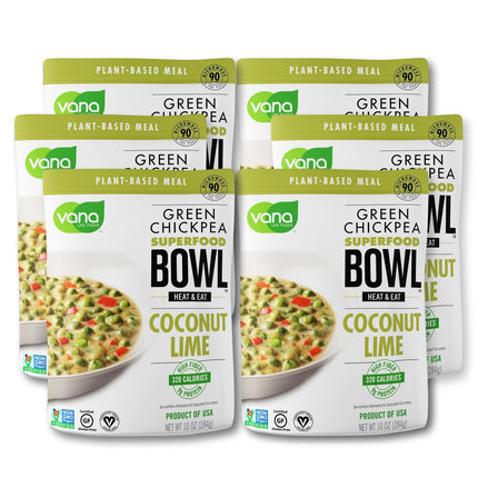 Vana Life's Foods Plant based Ready Meal - Green Chickpea Superfood Bowl Heat and Eat Microwaved Cooked Bowl | Product of the USA (Coconut & Lime, 6-Pack) - Chalk School of Movement
