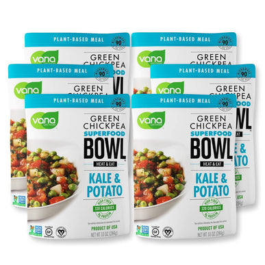 Vana Life's Foods Plant based Ready Meal - Green Chickpea Superfood Bowl Heat and Eat Microwaved Cooked Bowl | Product of the USA (Kale & Potato, 6-Pack) - Chalk School of Movement